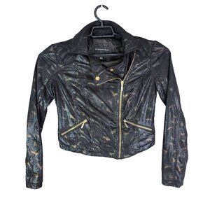 Womens Rock & Republic Gold Foil Snakeskin Faux Leather Moto Jacket Size M